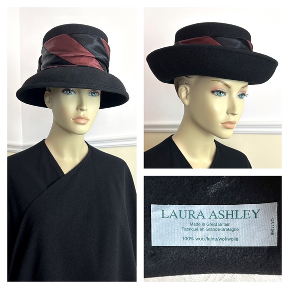 Vintage LAURA ASHLEY Great Britain black wool hat - Picture 1 of 11